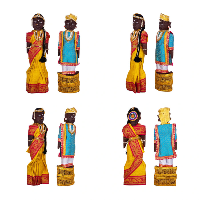 Decorative Marapachi Bommai Pair - 12 X 4 Inches | Marapachi Doll/ Wood Sculpture/ Kolu Bommai For Golu Display