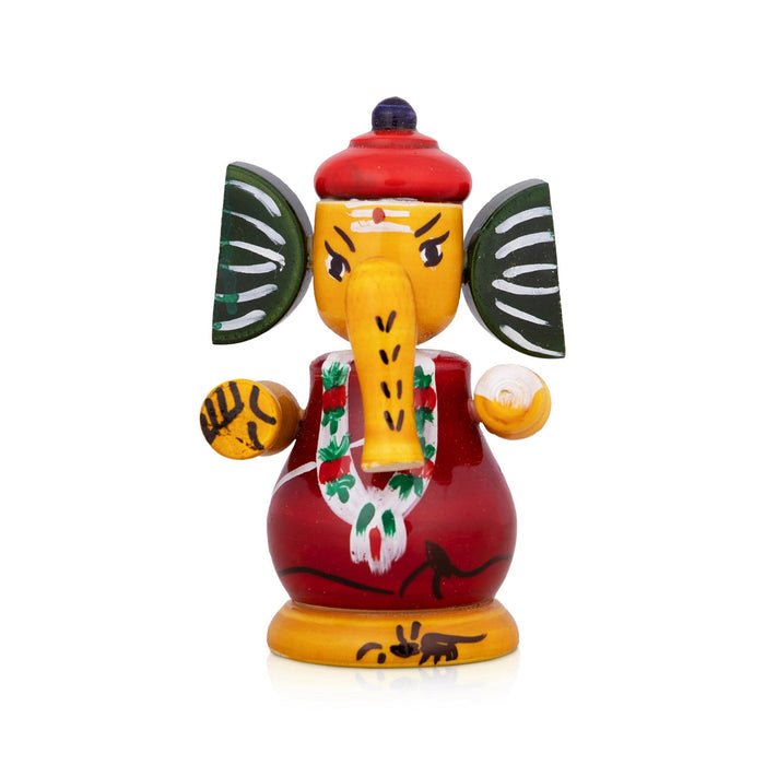 Spring Ganesh Murti - 4 X 2.75 Inches | Painted Ganpati Murti/ Wood Sculpture For Car Dashboard