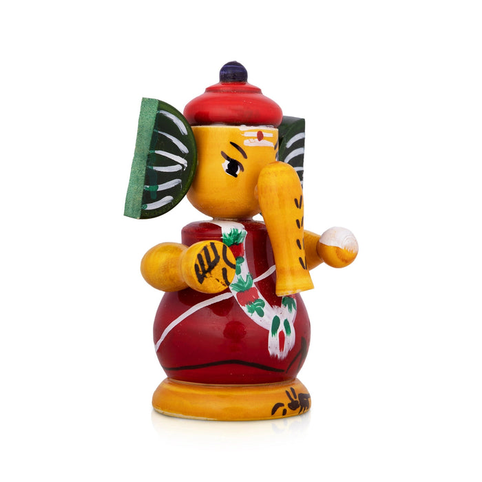 Spring Ganesh Murti - 4 X 2.75 Inches | Painted Ganpati Murti/ Wood Sculpture For Car Dashboard