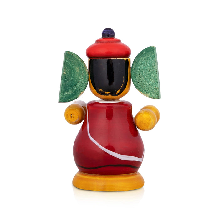 Spring Ganesh Murti - 4 X 2.75 Inches | Painted Ganpati Murti/ Wood Sculpture For Car Dashboard