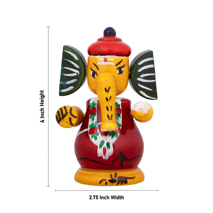 Spring Ganesh Murti - 4 X 2.75 Inches | Painted Ganpati Murti/ Wood Sculpture For Car Dashboard
