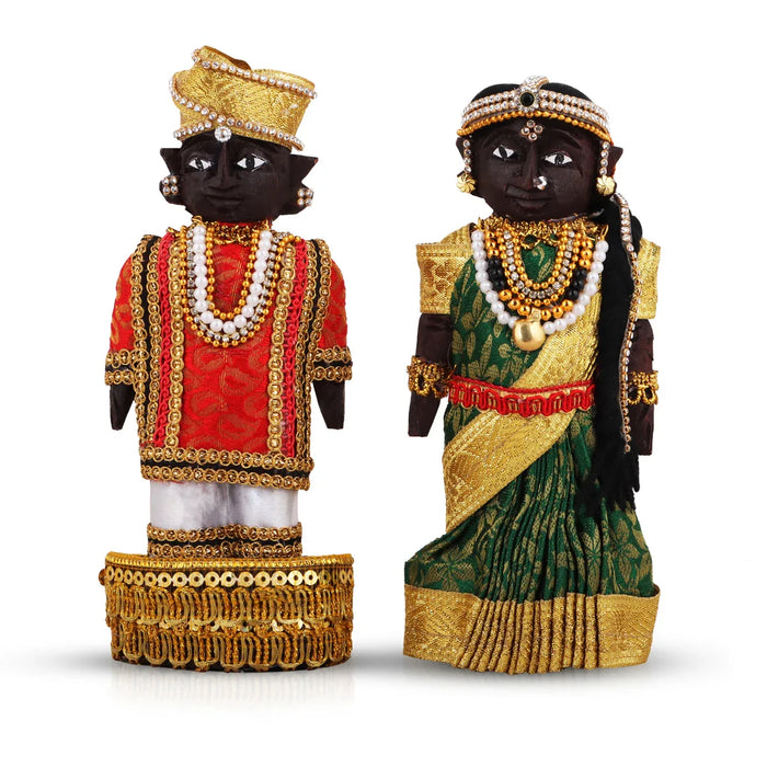 Marapachi Bommai Pair - 6 x 2.75 Inches | Giri Golu Statue/ Decorated Marapachi Doll/Wooden Statue for Marriage
