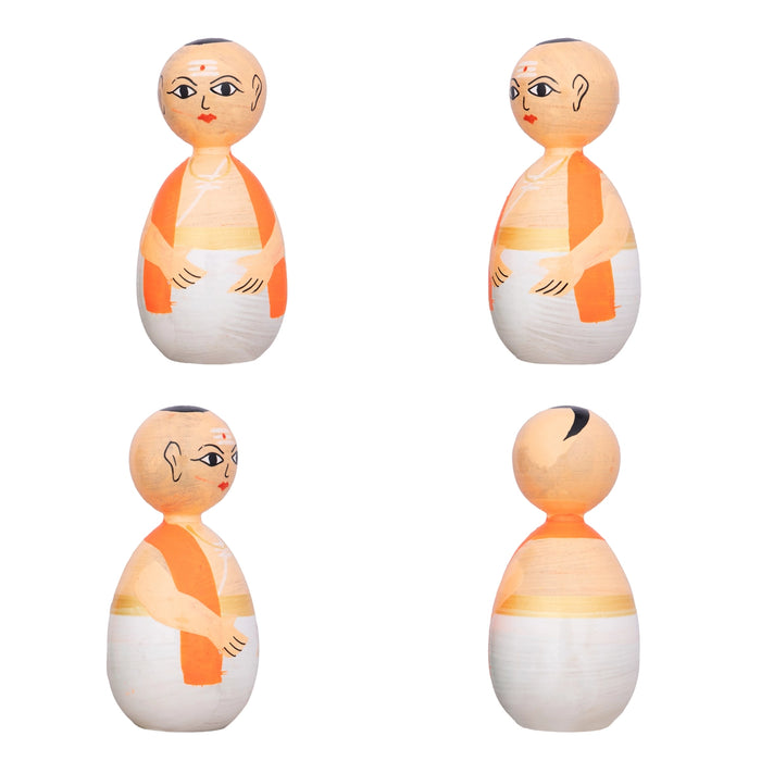 Chettiyar Chettachi Pair - 4 X 2 Inches | Thatha Patti Pair/Wooden Statue For Golu Display& Traditional Gifting