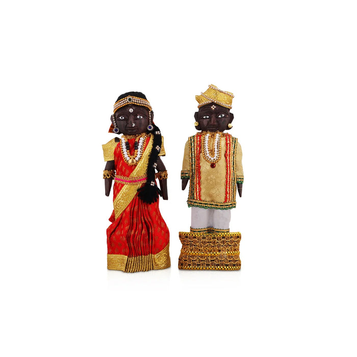 Marapachi Bommai Pair - 8 x 3.5 Inches | Giri Golu Statue/ Decorated Marapachi Doll/Wooden Statue for Marriage