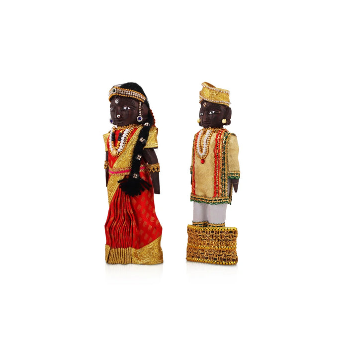 Marapachi Bommai Pair - 8 x 3.5 Inches | Giri Golu Statue/ Decorated Marapachi Doll/Wooden Statue for Marriage