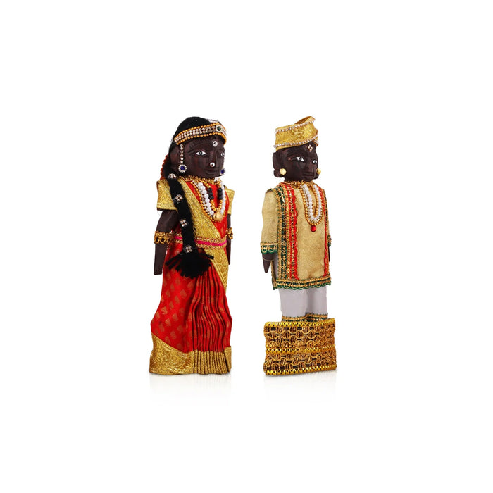 Marapachi Bommai Pair - 8 x 3.5 Inches | Giri Golu Statue/ Decorated Marapachi Doll/Wooden Statue for Marriage