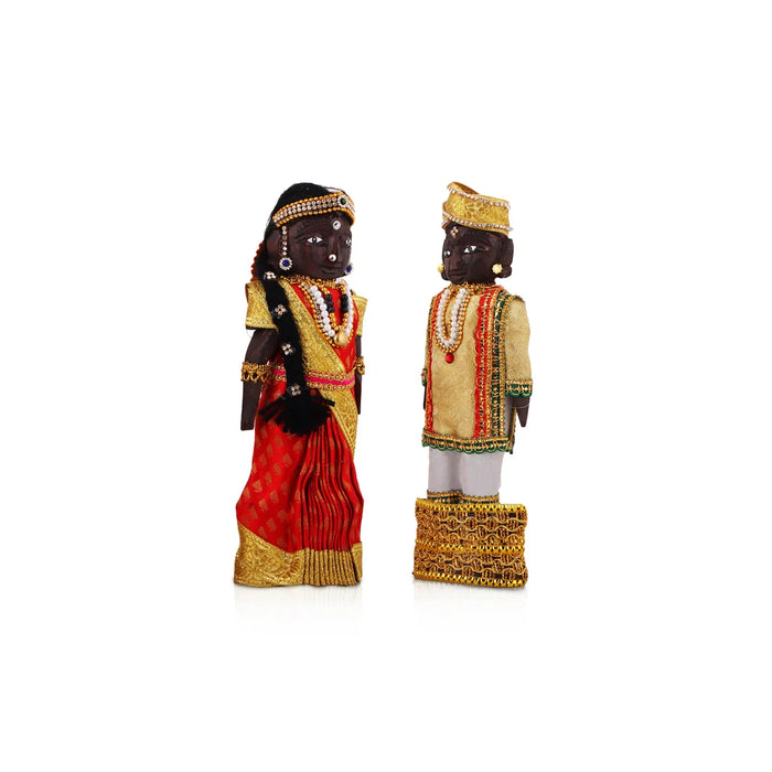 Marapachi Bommai Pair - 8 x 3.5 Inches | Giri Golu Statue/ Decorated Marapachi Doll/Wooden Statue for Marriage