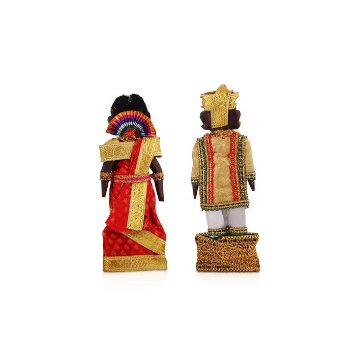 Marapachi Bommai Pair - 8 x 3.5 Inches | Giri Golu Statue/ Decorated Marapachi Doll/Wooden Statue for Marriage