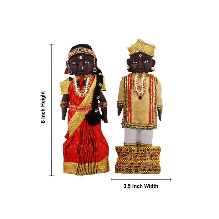 Marapachi Bommai Pair - 8 x 3.5 Inches | Giri Golu Statue/ Decorated Marapachi Doll/Wooden Statue for Marriage