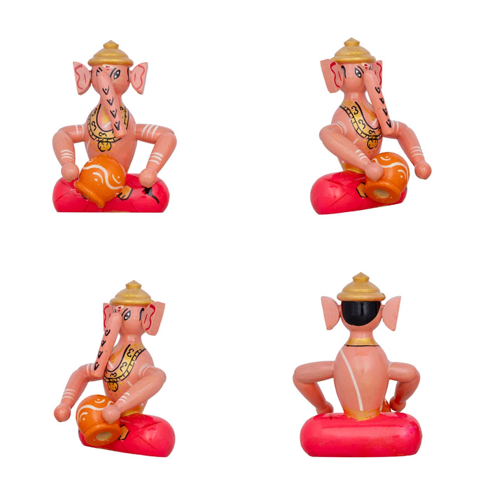 Ganesh Murti Musical Set- 5.5 X 3.5 Inches | Wood Sculpture/ Kondapalli Bommalu For Festive Decor &Golu Display