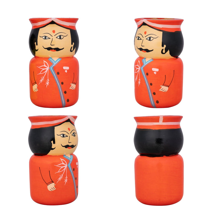 Raja Rani Design Pen Stand Pair- 4.75 X 2.25 Inches | 2 Pcs/ Wooden Pen Holder/ Pen Organizer For Office & Gift