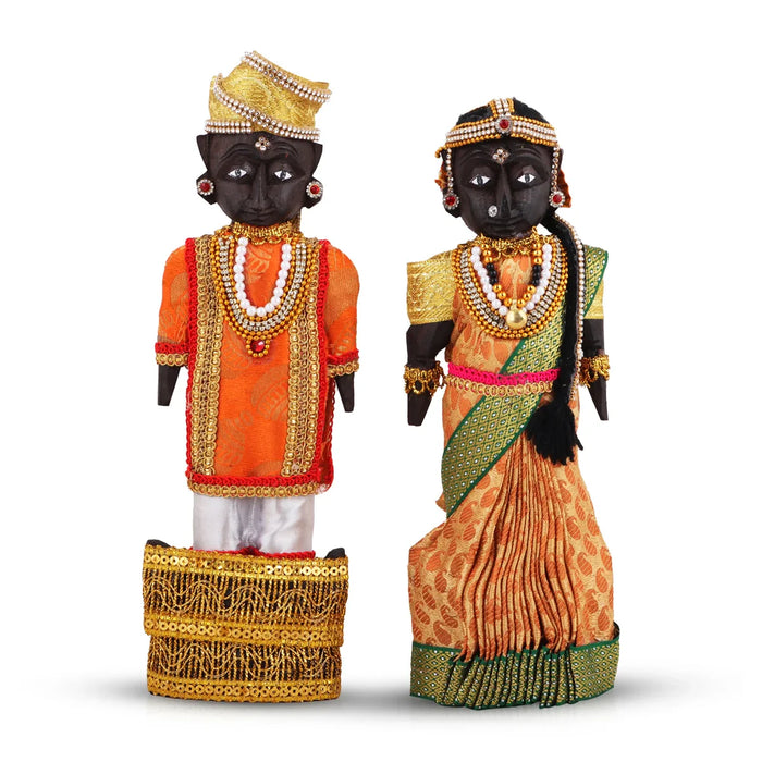 Marapachi Bommai Pair - 10 x 3.5 Inches | Giri Golu Statue/ Decorated Marapachi Doll/Wooden Statue for Marriage