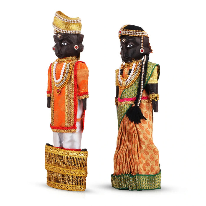 Marapachi Bommai Pair - 10 x 3.5 Inches | Giri Golu Statue/ Decorated Marapachi Doll/Wooden Statue for Marriage