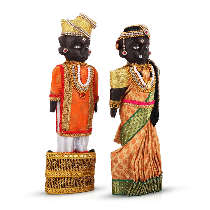 Marapachi Bommai Pair - 10 x 3.5 Inches | Giri Golu Statue/ Decorated Marapachi Doll/Wooden Statue for Marriage