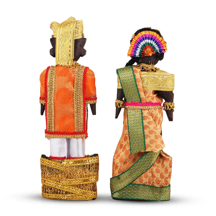 Marapachi Bommai Pair - 10 x 3.5 Inches | Giri Golu Statue/ Decorated Marapachi Doll/Wooden Statue for Marriage