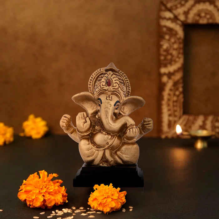 Ganapati Idol - 3 x 2.5 Inches | Resin Statue/ Vinayaka Statue/ Ganesha Statue for Home