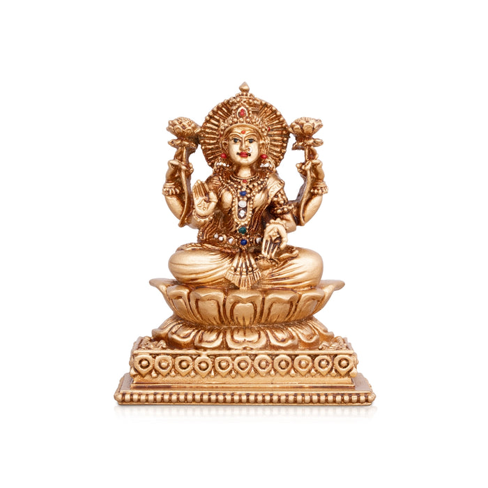 Lakshmi Devi Sitting On Lotus Murti - 4.5 x 3.5 Inches | Resin Idol/ Gold Polish Laxmi Statue For Home