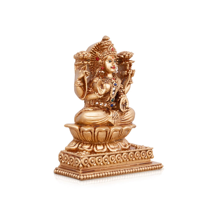 Lakshmi Devi Sitting On Lotus Murti - 4.5 x 3.5 Inches | Resin Idol/ Gold Polish Laxmi Statue For Home