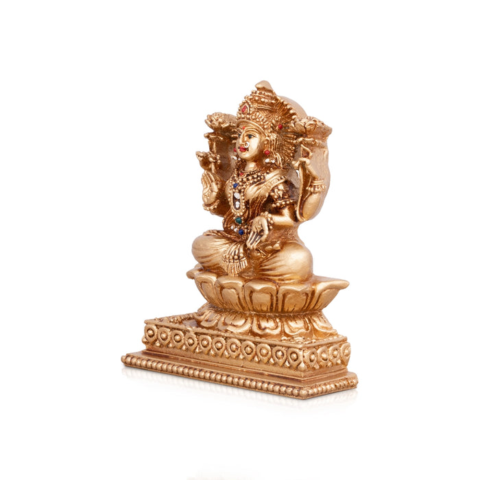 Lakshmi Devi Sitting On Lotus Murti - 4.5 x 3.5 Inches | Resin Idol/ Gold Polish Laxmi Statue For Home