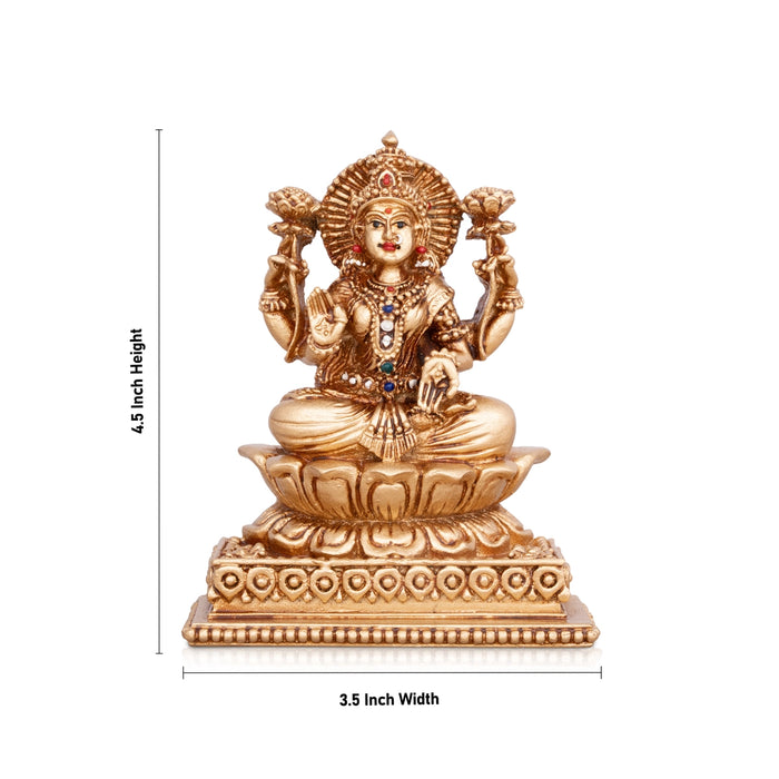 Lakshmi Devi Sitting On Lotus Murti - 4.5 x 3.5 Inches | Resin Idol/ Gold Polish Laxmi Statue For Home