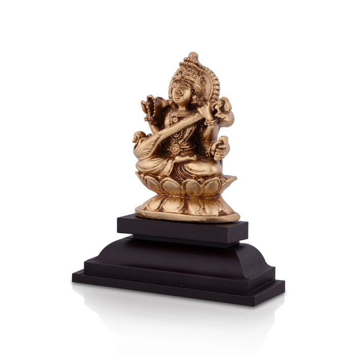 Saraswathi Sitting On Lotus Base Murti - 4 x 3.25 Inches | Resin Idol/ Saraswati Statue for Pooja Space