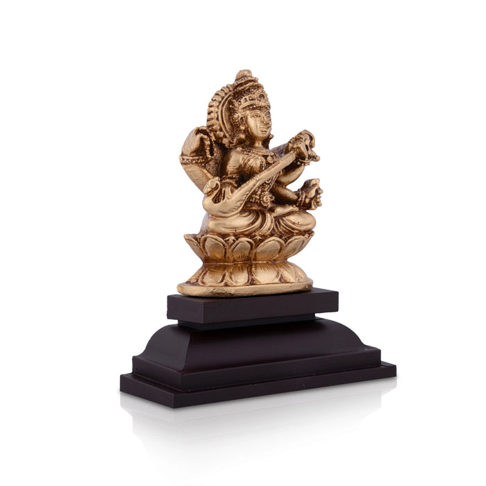 Saraswathi Sitting On Lotus Base Murti - 4 x 3.25 Inches | Resin Idol/ Saraswati Statue for Pooja Space