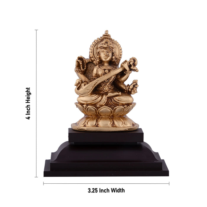 Saraswathi Sitting On Lotus Base Murti - 4 x 3.25 Inches | Resin Idol/ Saraswati Statue for Pooja Space
