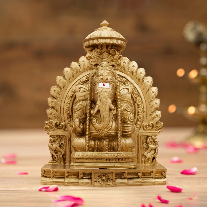 Vinayagar With Arch Sitting On Base Murti - 5.5 x 3.25 Inches | Resin Idol/ Ganpati Statue For Pooja Room