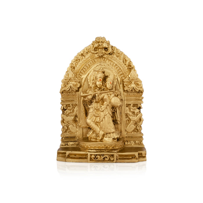 Radha Krishna Murti with Arch - 4.5 x 3.25 Inches | Resin Statue/ Gold Polish Radha Krishna Idol for Pooja