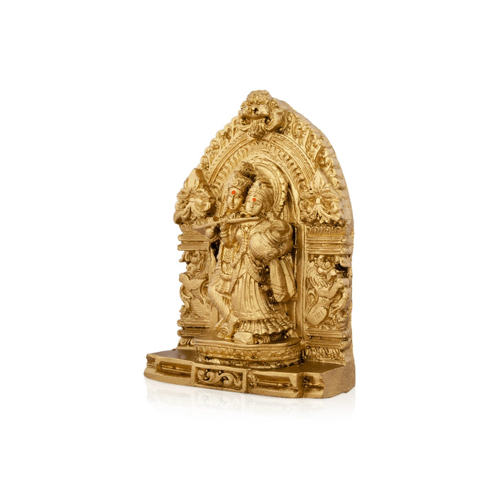 Radha Krishna Murti with Arch - 4.5 x 3.25 Inches | Resin Statue/ Gold Polish Radha Krishna Idol for Pooja