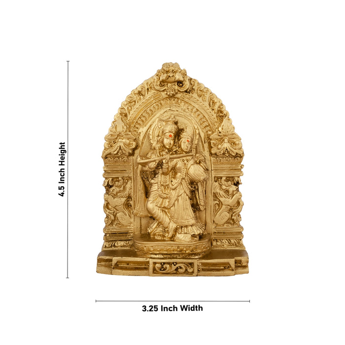 Radha Krishna Murti with Arch - 4.5 x 3.25 Inches | Resin Statue/ Gold Polish Radha Krishna Idol for Pooja