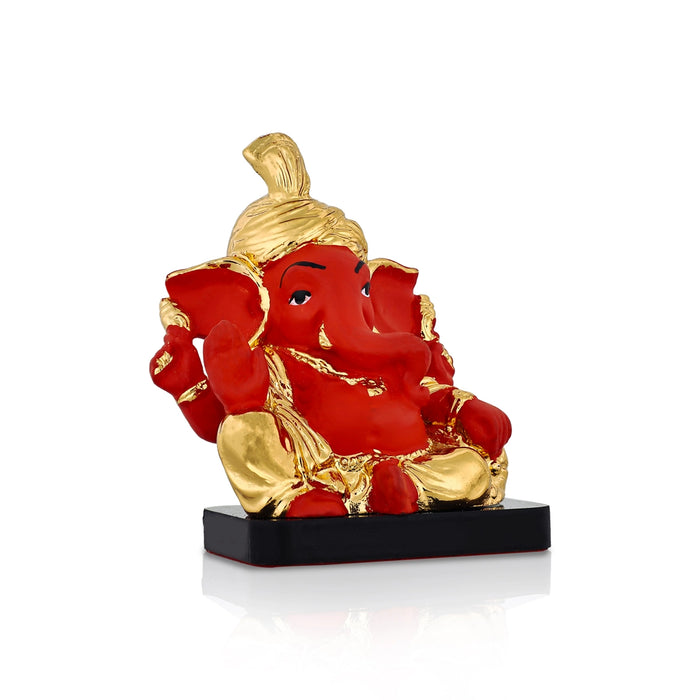 Ganesha Sitting On Base Idol - 3.5 x 2.5 Inches | Resin Ganpati Murti/ Red Vinayagar Statue For Pooja