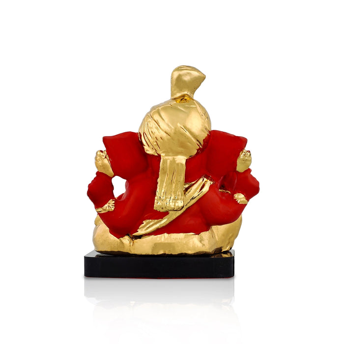 Ganesha Sitting On Base Idol - 3.5 x 2.5 Inches | Resin Ganpati Murti/ Red Vinayagar Statue For Pooja