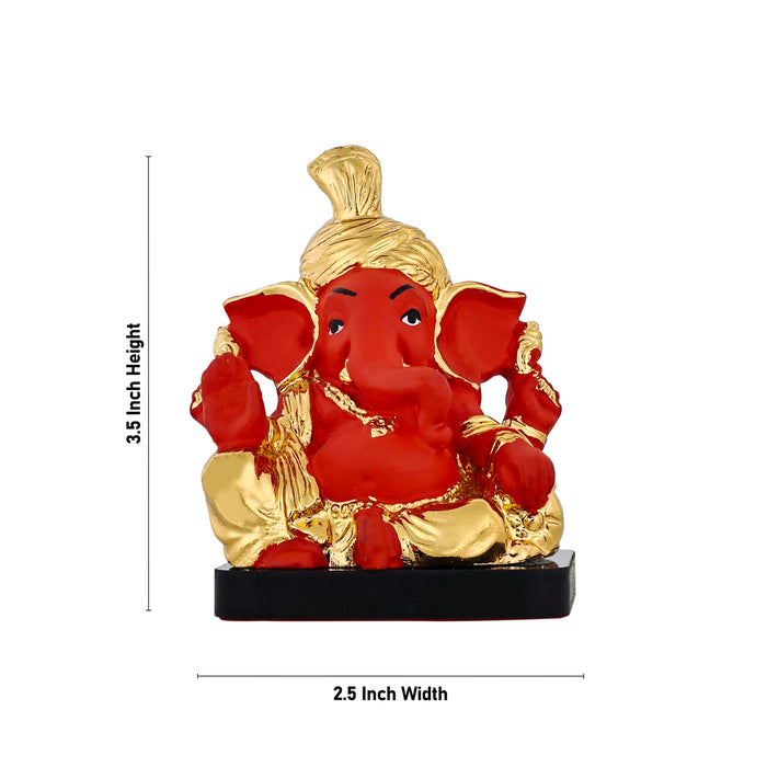 Ganesha Sitting On Base Idol - 3.5 x 2.5 Inches | Resin Ganpati Murti/ Red Vinayagar Statue For Pooja