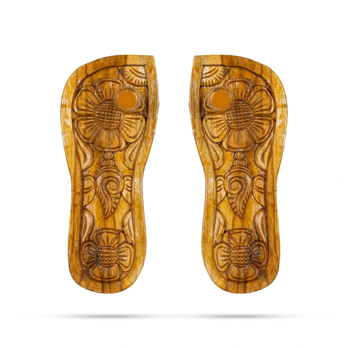 Wooden Paduka - 1 x 11 Inches | Flower Shankh Chakra Design Padham/ Holy Sandals for Pooja