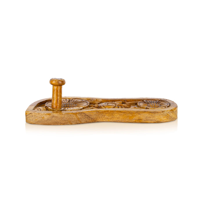 Wooden Paduka - 1 x 11 Inches | Flower Shankh Chakra Design Padham/ Holy Sandals for Pooja