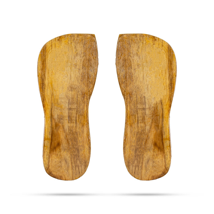 Wooden Paduka - 1 x 11 Inches | Flower Shankh Chakra Design Padham/ Holy Sandals for Pooja