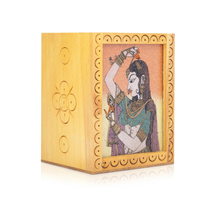 Wooden Pen Stand - 4 x 3 Inches | Pen Organizer/ Pen Holder for Table Decor