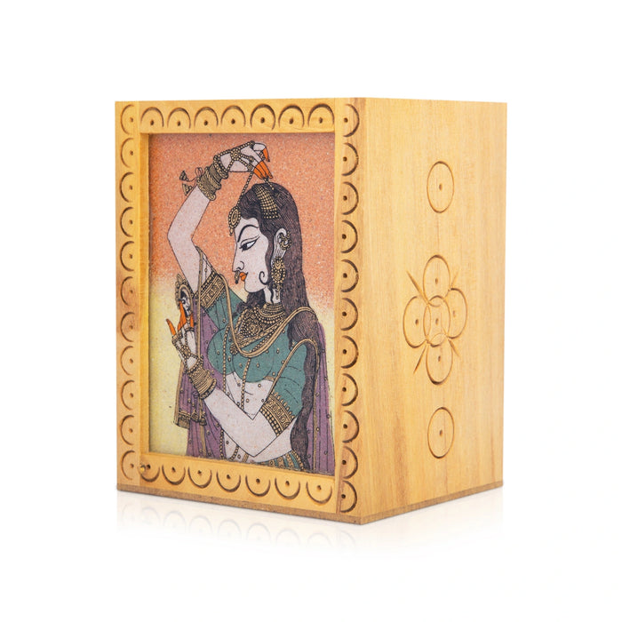 Wooden Pen Stand - 4 x 3 Inches | Pen Organizer/ Pen Holder for Table Decor