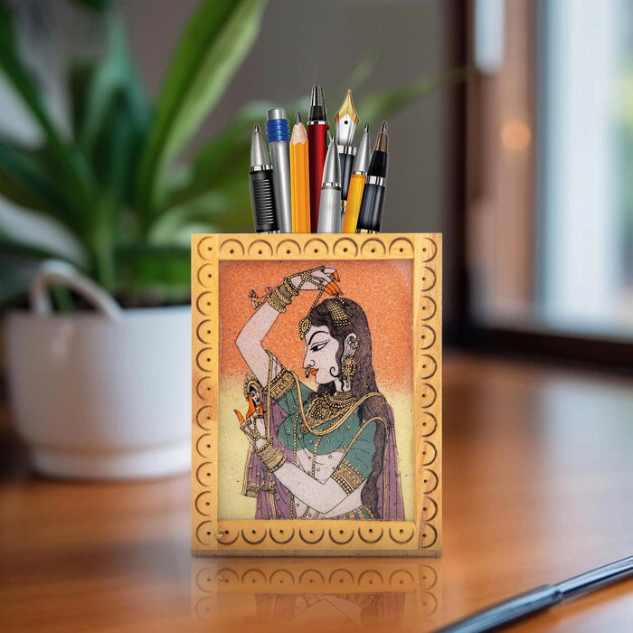 Wooden Pen Stand - 4 x 3 Inches | Pen Organizer/ Pen Holder for Table Decor