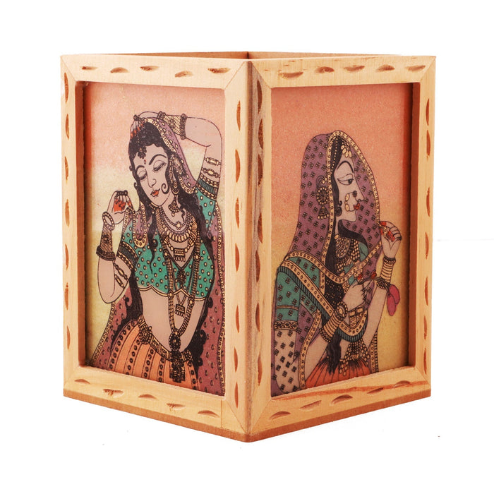 Wooden Pen Stand - 3 x 4 Inches | Decorative Pen Stand/ Gem Stone Painting Pen Holder for Home