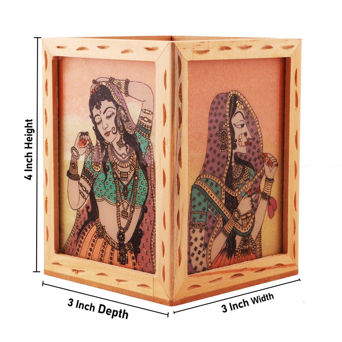 Wooden Pen Stand - 3 x 4 Inches | Decorative Pen Stand/ Gem Stone Painting Pen Holder for Home