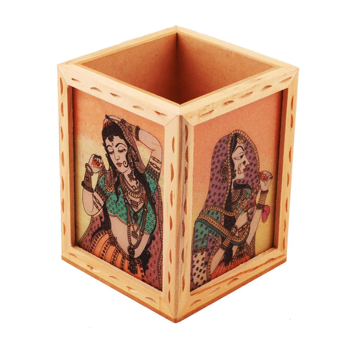 Wooden Pen Stand - 3 x 4 Inches | Decorative Pen Stand/ Gem Stone Painting Pen Holder for Home