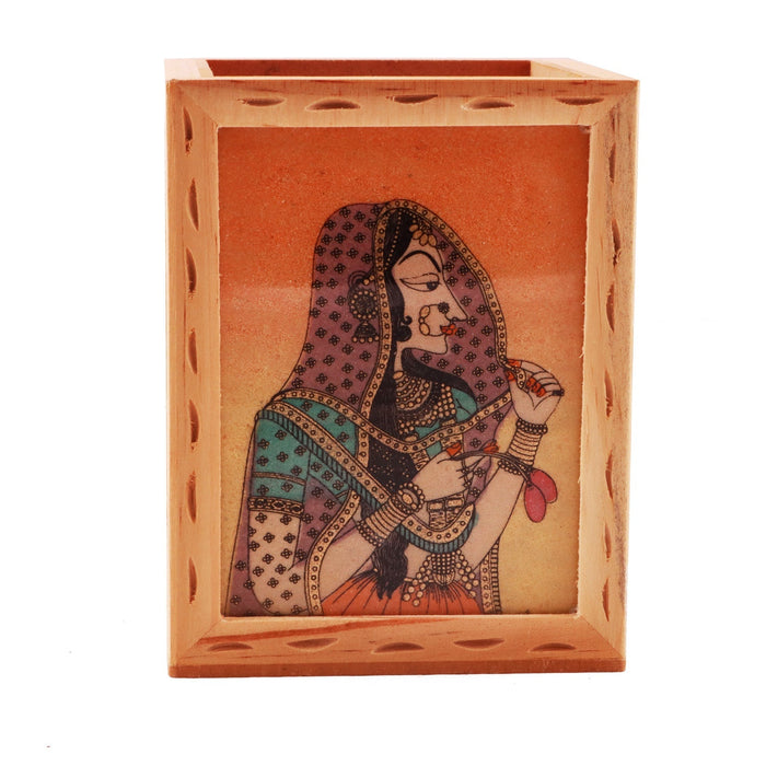 Wooden Pen Stand - 3 x 4 Inches | Decorative Pen Stand/ Gem Stone Painting Pen Holder for Home