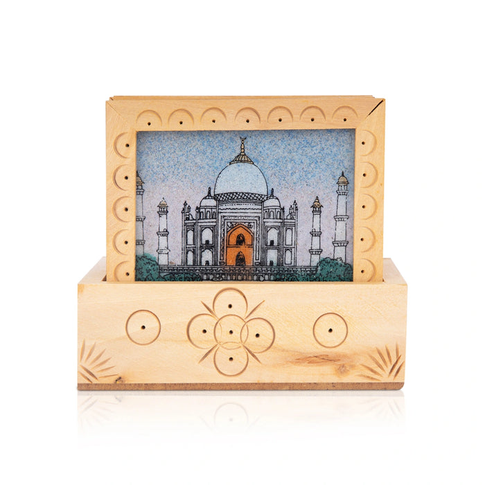 Tea Coaster Set - 3.5 x 3 Inches | 6 Pcs / Wooden Coaster stand/ Tajmahal Design Table Coasters for Home