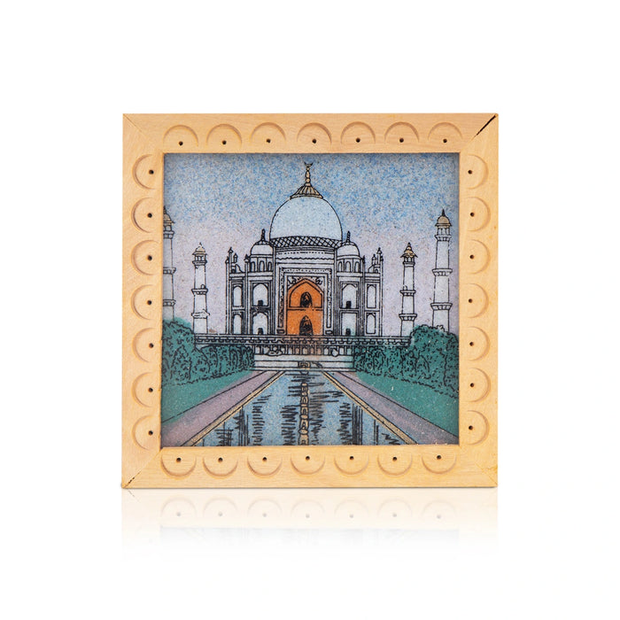 Tea Coaster Set - 3.5 x 3 Inches | 6 Pcs / Wooden Coaster stand/ Tajmahal Design Table Coasters for Home
