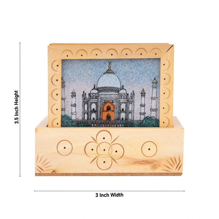 Tea Coaster Set - 3.5 x 3 Inches | 6 Pcs / Wooden Coaster stand/ Tajmahal Design Table Coasters for Home