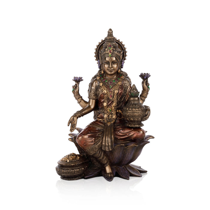 Lakshmi Idol Sitting On Lotus - 7 x 4 Inches | Laxmi Idol/ Resin Statue/ Lakshmi Murti for Pooja