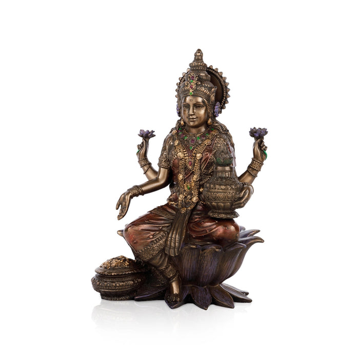 Lakshmi Idol Sitting On Lotus - 7 x 4 Inches | Laxmi Idol/ Resin Statue/ Lakshmi Murti for Pooja
