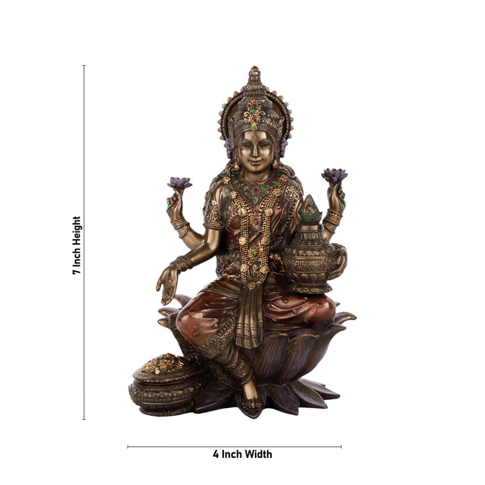 Lakshmi Idol Sitting On Lotus - 7 x 4 Inches | Laxmi Idol/ Resin Statue/ Lakshmi Murti for Pooja